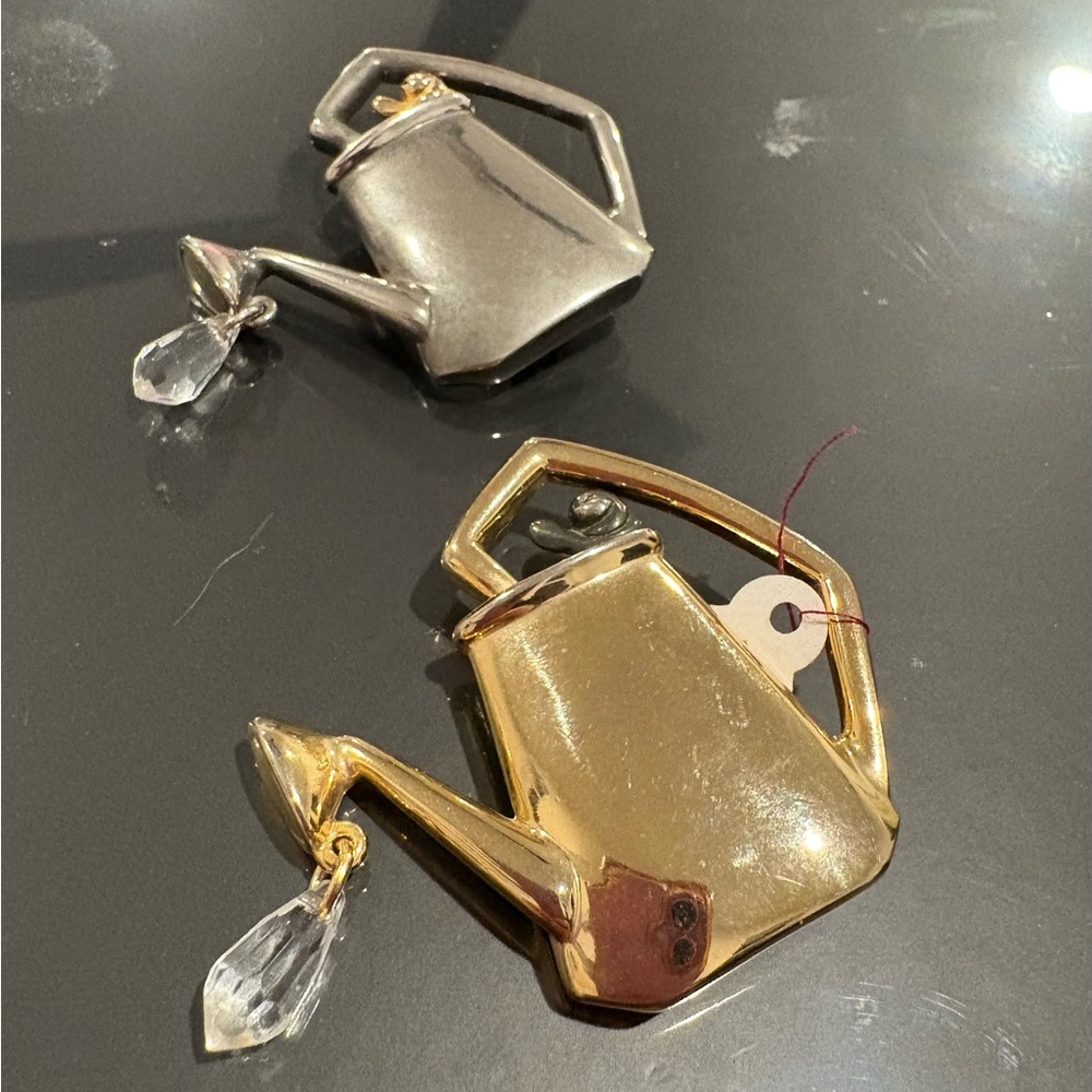 Watering Can Brooch Water Drip & Snail
New in Gold or Silver Sold Separately